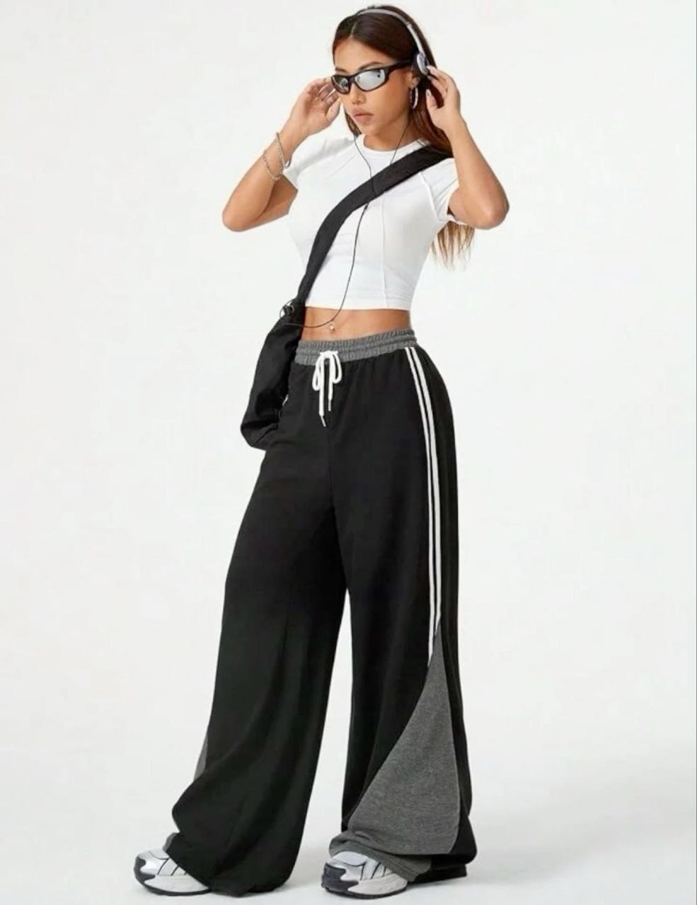 Two-Stripe Wide Leg Pants (Adidas Style)