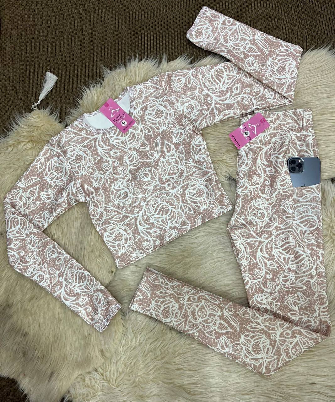 Rose White Printed 2-Piece Activewear Set
